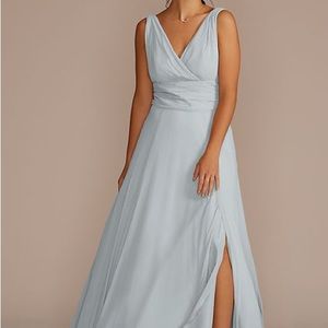 David’s Bridal long chiffon surplice tank bridesmaid dress in Mystic
